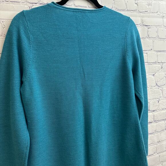 Eileen Fisher Blue Merino Wool Long Sleeve Tunic Shirt Small V Neck *FLAW* - Picture 6 of 8